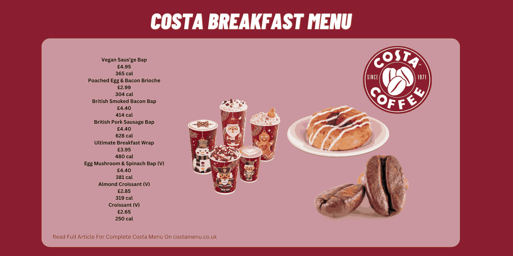 Costa Breakfast Menu